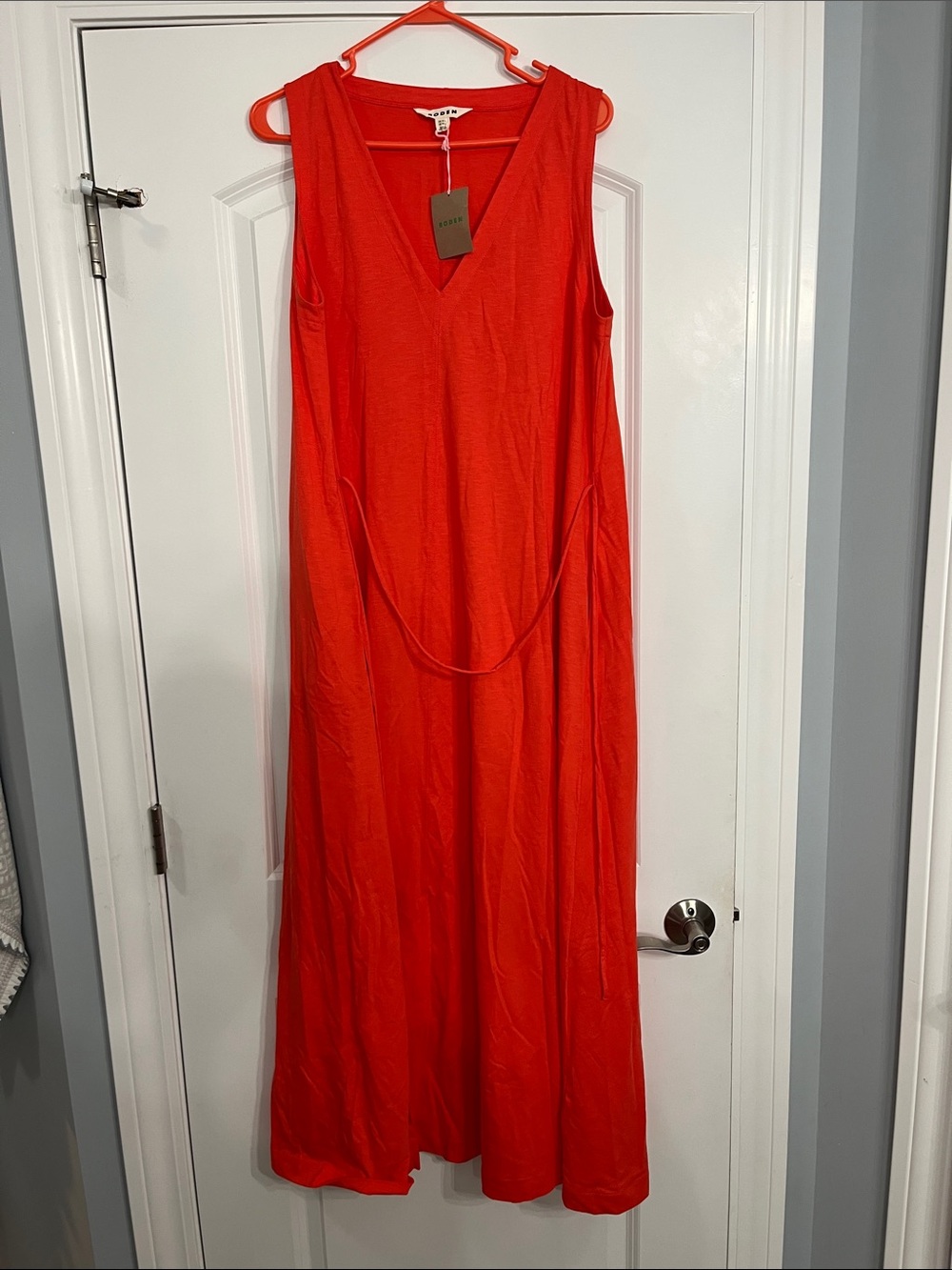 Boden Orange/ Red Sleeveless V-Neck Maxi Dress